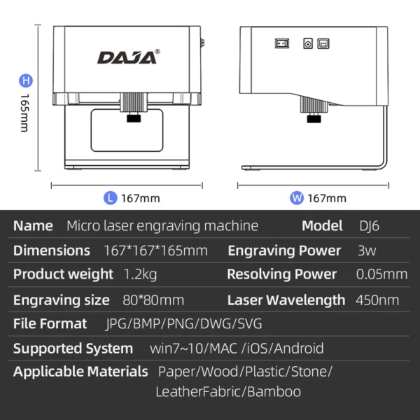 DAJA M quina de Grava o a Laser Gravador a Laser R pido Mini Logotipo Mark 5