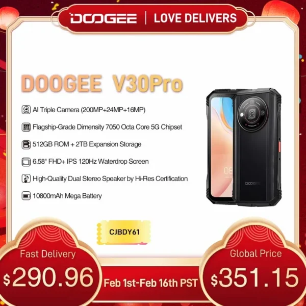 DOOGEE V30 Pro Smartphone Robusto C mera 200MP Dimens o 7050 5G Tela FHD de 6