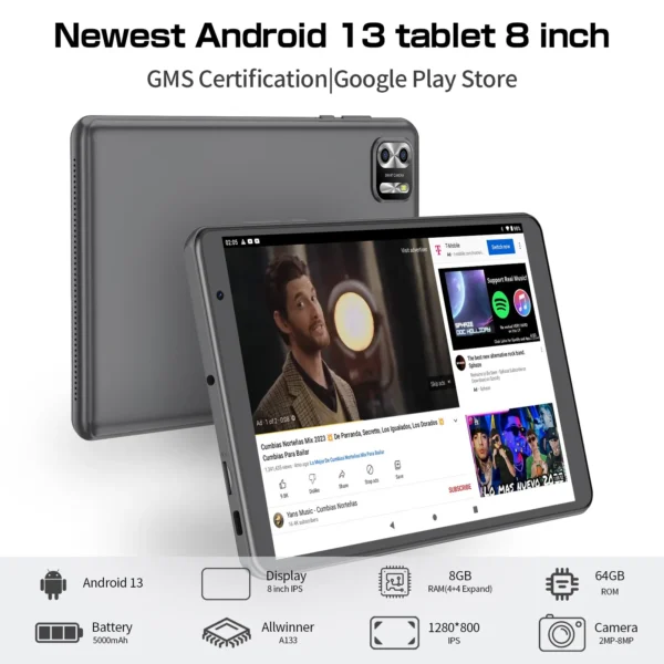 PRITOM Android 13 Tablet com c mera dupla 8 4GB de RAM 64GB ROM 1TB Expandir 3