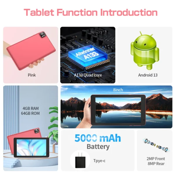 PRITOM Android 13 Tablet com c mera dupla 8 4GB de RAM 64GB ROM 1TB Expandir 4