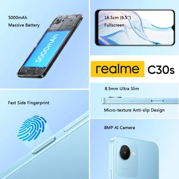 Realme C30s Smartphone Vers o Global de Tela Cheia Celular Bateria 5000mAh 6 5 Octa Core 1